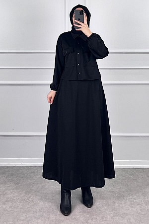 Etekli Gömlek Takım - Siyah