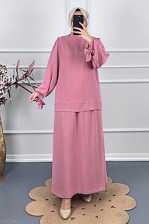 Tesettür Etekli Takım - Pembe