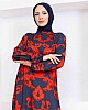 Etnik Desen Pamuk Viskon Kumaş Elbise - Füme