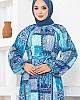 Etnik Desen Reglan Elbise - Mavi