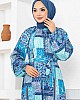 Etnik Desen Reglan Elbise - Mavi