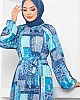 Etnik Desen Reglan Elbise - Mavi