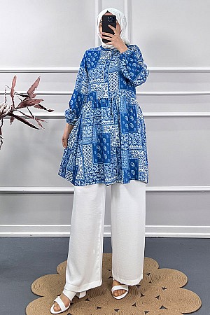 Etnik Desen Tunik - Mavi Etnik Desen Tunik - Mavi