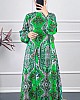 Etnik Desen Viskon Elbise - Yeşil