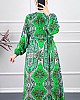 Etnik Desen Viskon Elbise - Yeşil