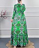 Etnik Desen Viskon Elbise - Yeşil