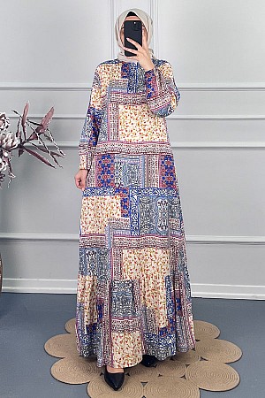 Etnik Desenli Elbise - Sarı