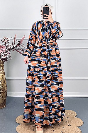 Fırça Desenli Elbise - Mavi Fırça Desenli Elbise - Mavi