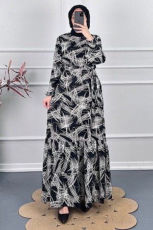 Fırça Desenli Kışlık Süet Elbise - Siyah