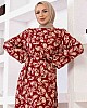 Fırça Desenli Pamuk Viskon Elbise - Bordo