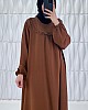 Fırfır Detaylı Ayrobin Kumaş Elbise - Kahverengi