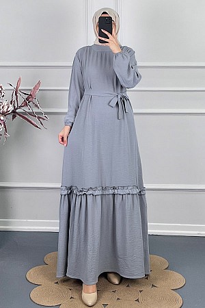 Fırfır Detaylı Elbise - Gri