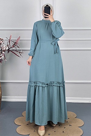 Fırfır Detaylı Elbise - Mint