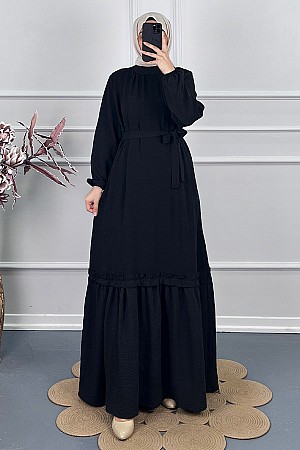 Fırfır Detaylı Elbise - Siyah