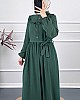 Fırfır Detaylı Kuşaklı Elbise - Yeşil