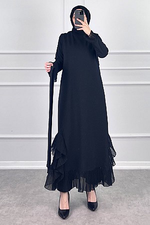 Fırfır Detaylı Scuba Elbise - Siyah Fırfır Detaylı Scuba Elbise - Siyah