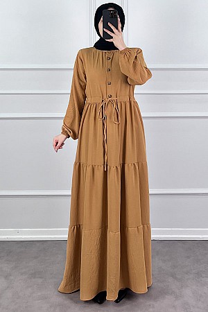 Fırfır Detaylı Ayrobin Elbise - Kiremit