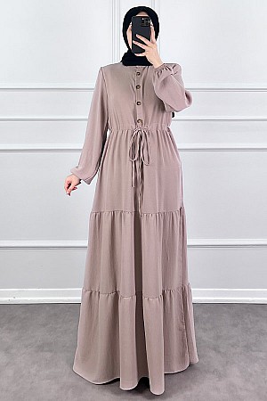 Fırfır Detaylı Ayrobin Elbise - Taş