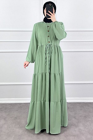 Fırfır Detaylı Ayrobin Elbise - Yeşil