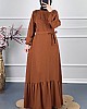 Fırfırlı Kuşaklı Elbise - Camel Fırfırlı Kuşaklı Elbise - Camel