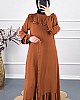 Fırfırlı Kuşaklı Elbise - Camel Fırfırlı Kuşaklı Elbise - Camel