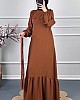 Fırfırlı Kuşaklı Elbise - Camel Fırfırlı Kuşaklı Elbise - Camel