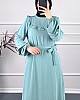 Fırfırlı Kuşaklı Elbise - Su Yeşili