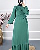 Fırfırlı Kuşaklı Elbise - Yeşil