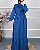 Fırfırlı Tesettür Elbise - Mavi
