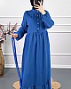 Fırfırlı Tesettür Elbise - Mavi