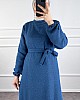 Fırfırlı Tüvit Elbise - İndigo Fırfırlı Tüvit Elbise - İndigo