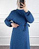 Fırfırlı Tüvit Elbise - İndigo Fırfırlı Tüvit Elbise - İndigo