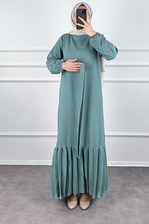 Fırfırlı Tüvit Elbise - Mint Fırfırlı Tüvit Elbise - Mint
