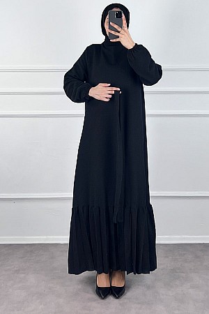 Fırfırlı Tüvit Elbise - Siyah Fırfırlı Tüvit Elbise - Siyah