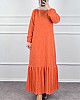 Fırfırlı Tüvit Elbise - Turuncu