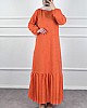Fırfırlı Tüvit Elbise - Turuncu