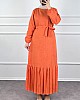 Fırfırlı Tüvit Elbise - Turuncu