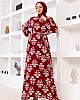 Floral Desenli Elbise - Bordo