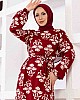 Floral Desenli Elbise - Bordo