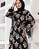 Floral Desenli Elbise - Siyah
