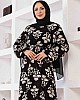 Floral Desenli Elbise - Siyah