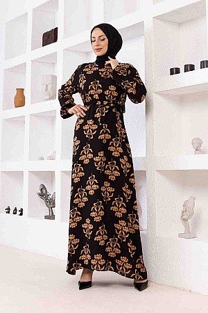 Floral Desenli Elbise - Vizon