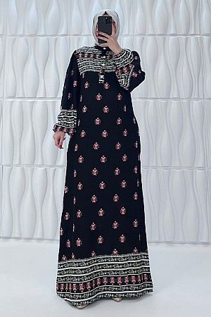 Garnili Pamuk Viskon Elbise - Siyah Garnili Pamuk Viskon Elbise - Siyah