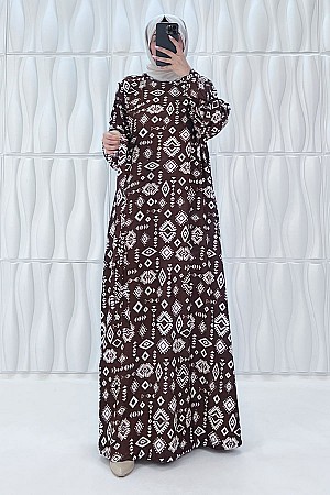 Geometri Desenli Elbise - Kahverengi Geometri Desenli Elbise - Kahverengi