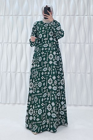 Geometri Desenli Elbise - Yeşil Geometri Desenli Elbise - Yeşil
