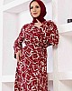 Geometrik Desenli Elbise - Kırmızı
