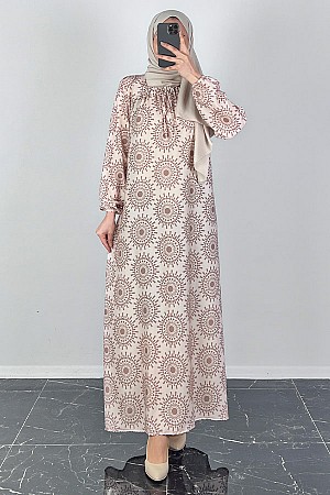 Güneş Desenli Ferace Elbise - Krem Güneş Desenli Ferace Elbise - Krem