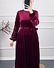 Güpür Detaylı Kadife Elbise - Bordo