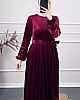 Güpür Detaylı Kadife Elbise - Bordo