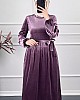 Güpür Detaylı Kadife Elbise - Mor